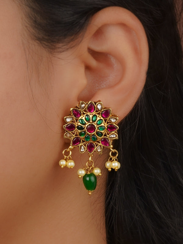 Multicolor Gold Plated Temple Earrings - TMPEAR92