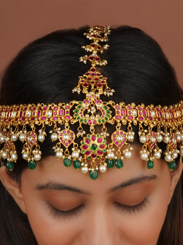 Multicolor Gold Plated Temple Mathapatti - TMPMM15M