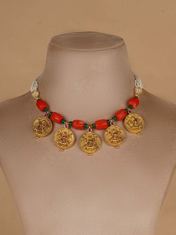 TMPNK17 - Multicolor Gold Plated Temple Necklace