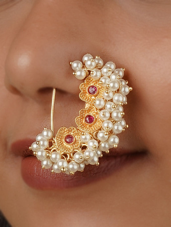 TMPNTH34P - Pink Color Gold Plated Temple Nosering