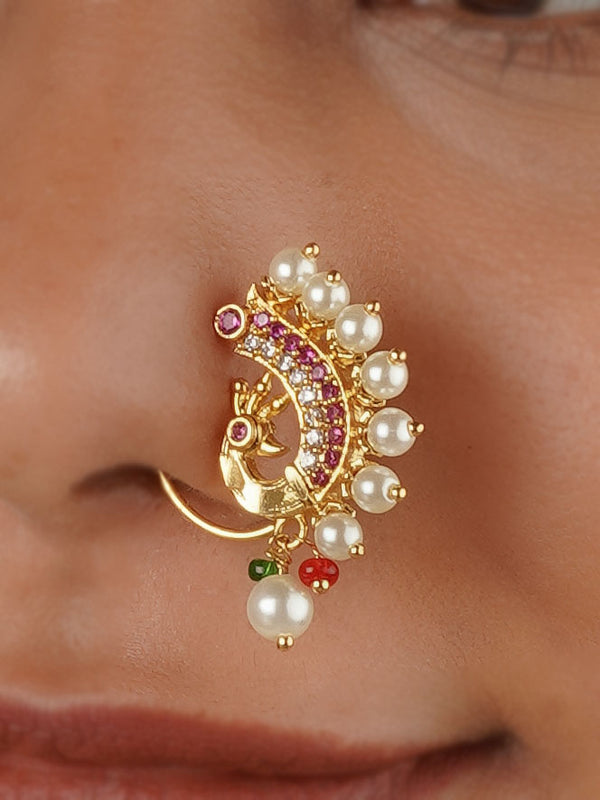 TMPNTH36M - Pink Color Gold Plated Temple Nosering