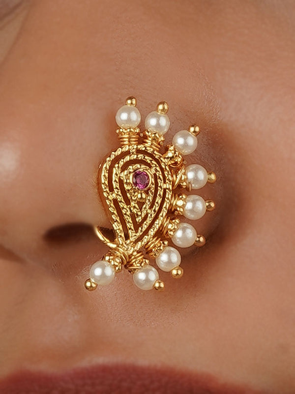 TMPNTH37P - Pink Color Gold Plated Temple Nosering