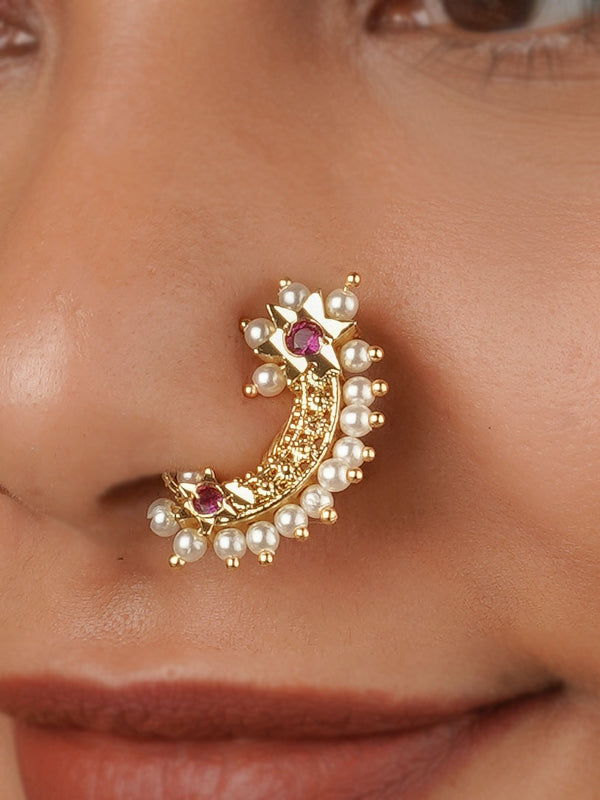 TMPNTH39P - Pink Color Gold Plated Temple Nosering
