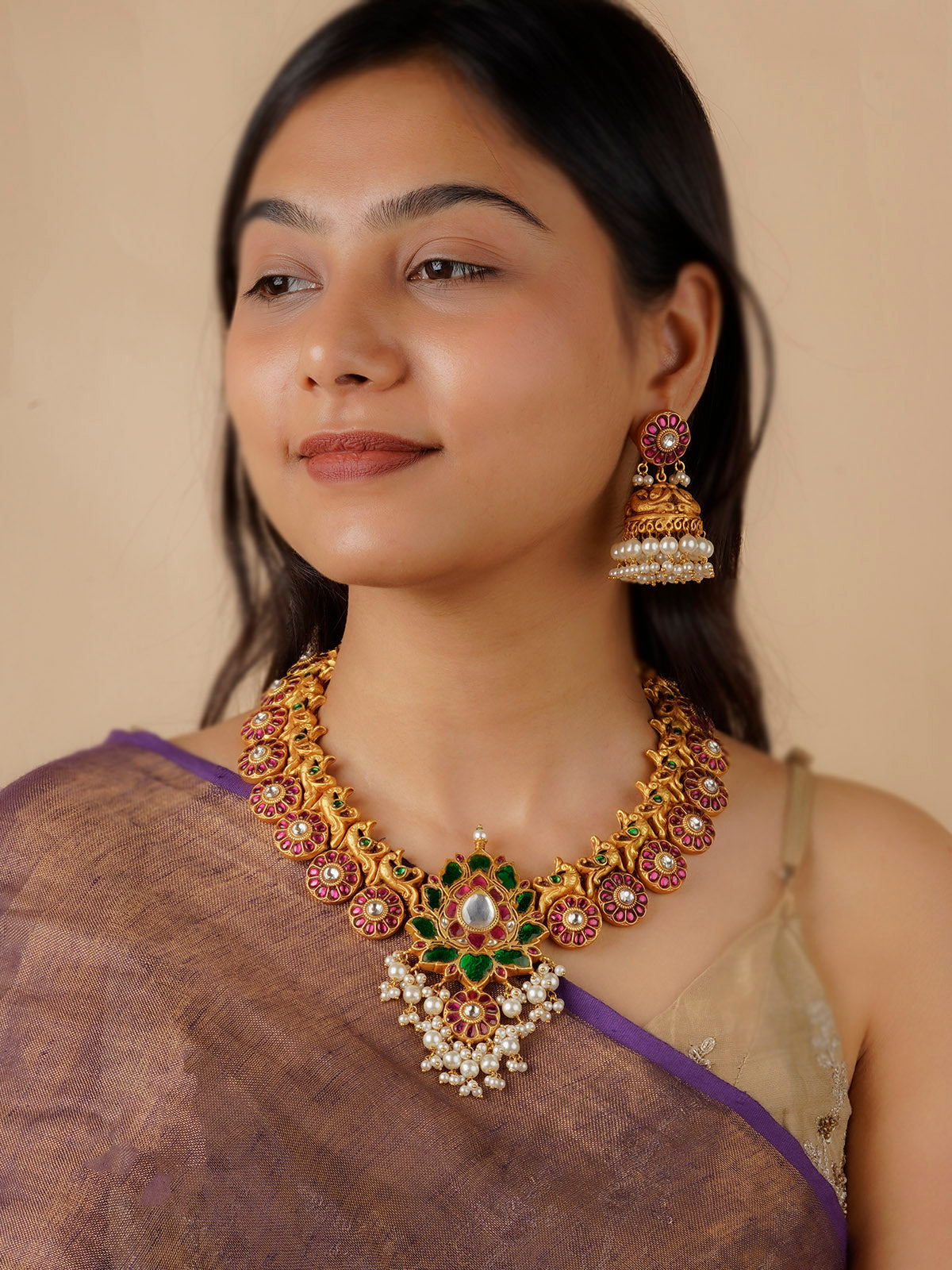 TMPSET127MA - Multicolor Gold Plated Temple Necklace Set