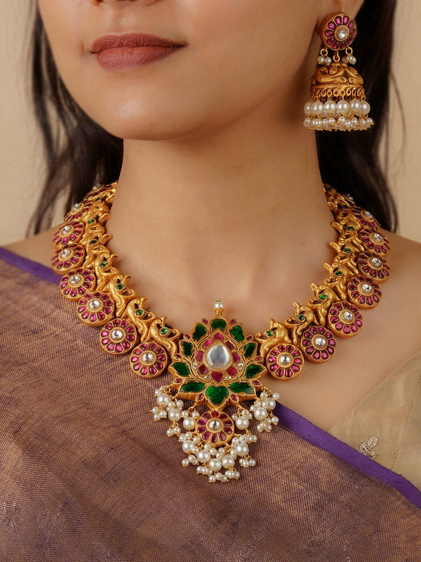 TMPSET127MA - Multicolor Gold Plated Temple Necklace Set