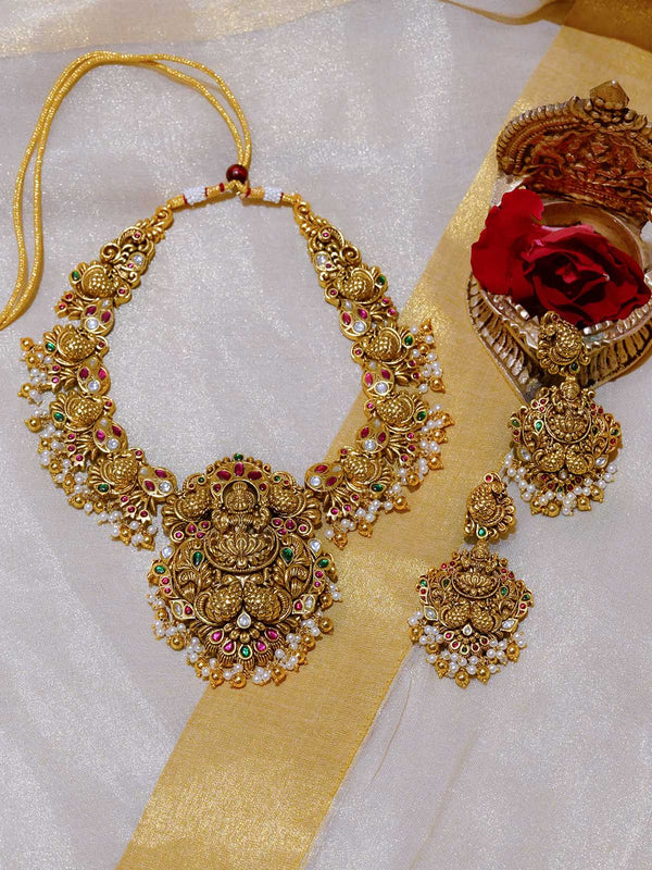 TMPSET178M - Multicolor Gold Plated Temple Necklace Set