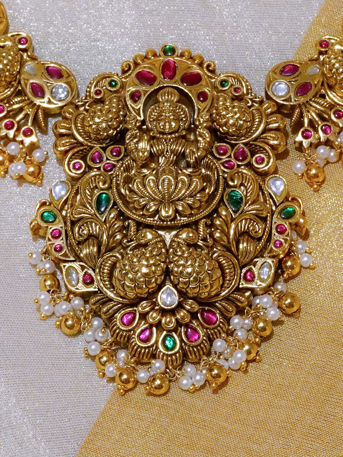 TMPSET178M - Multicolor Gold Plated Temple Necklace Set
