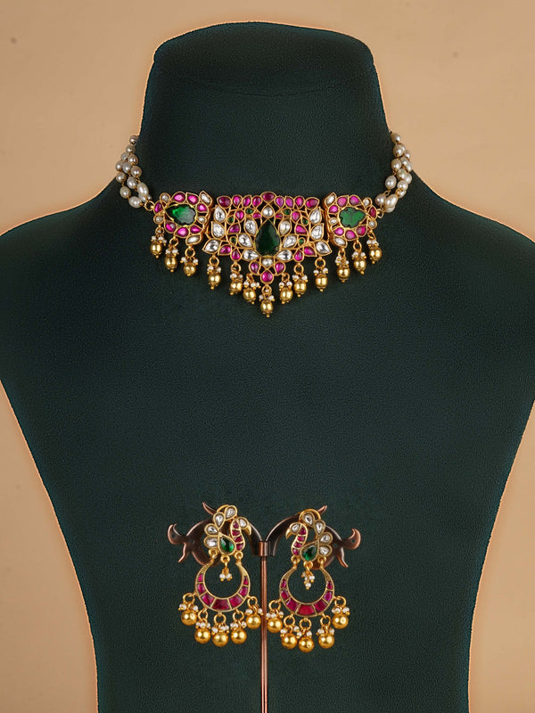 TMPSET192MA - Multicolor Gold Plated Temple Necklace Set