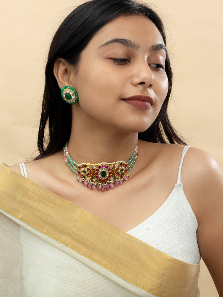 TMPSET194M - Multicolor Temple Choker Necklace Set