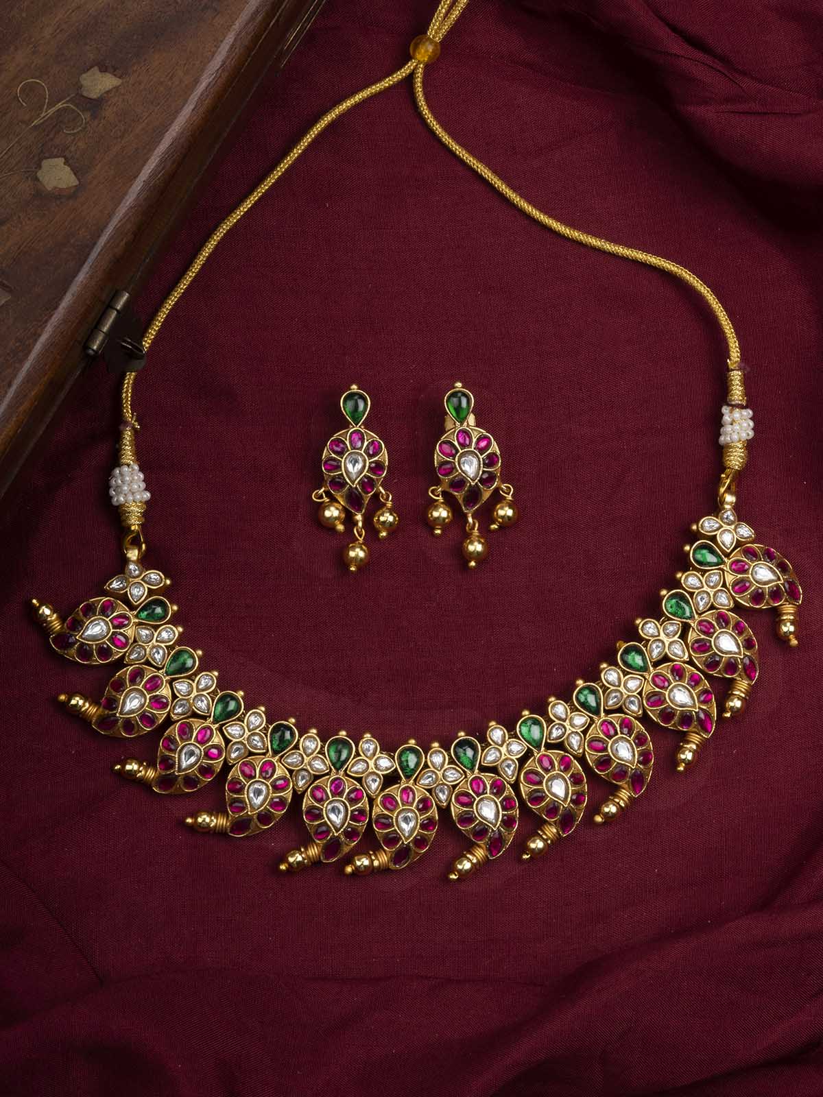 TMPSET195M - Multicolor Gold Plated Temple Short Necklace Set