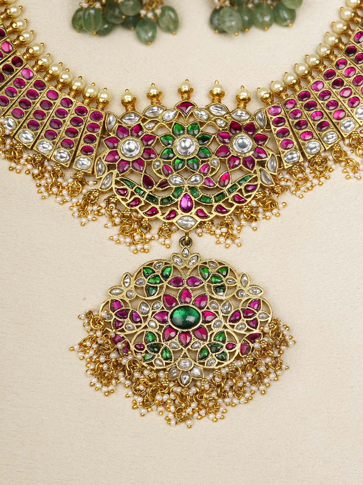 TMPSET196MA - Multicolor Gold Plated Temple Necklace Set