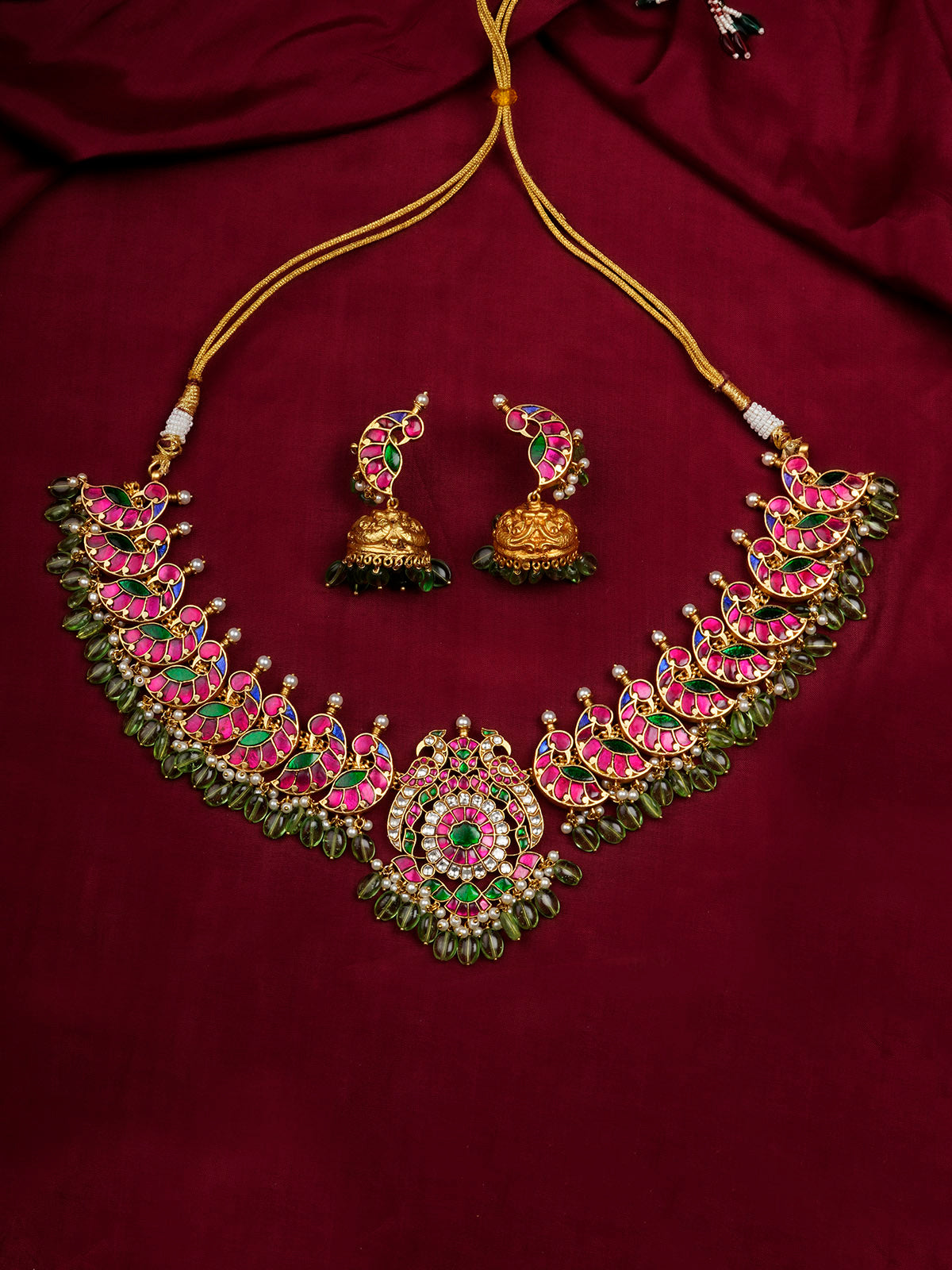 TMPSET197M - Multicolor Gold Plated Temple Necklace Set