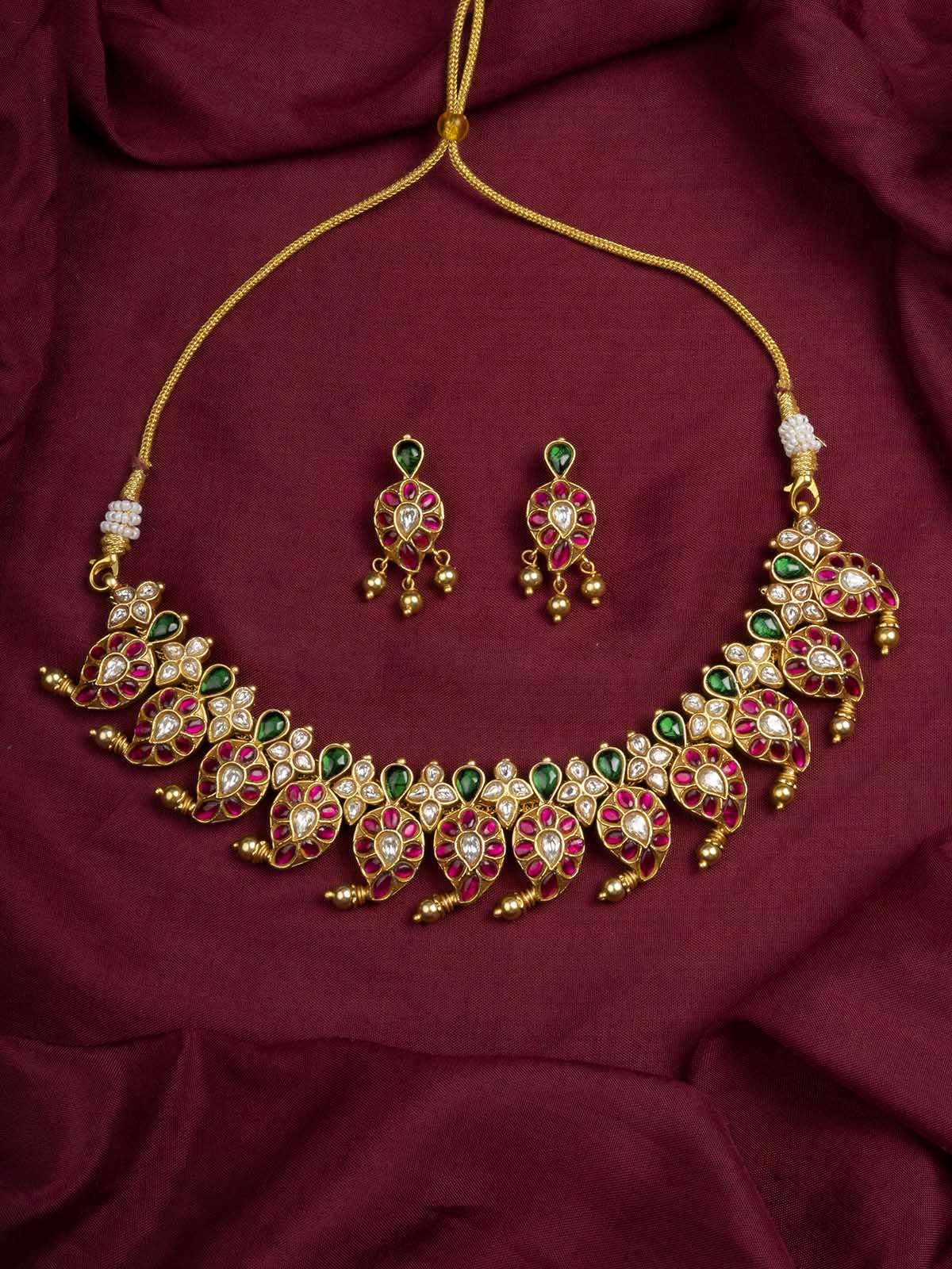 TMPSET198MA - Multicolor Gold Plated Temple Necklace Set