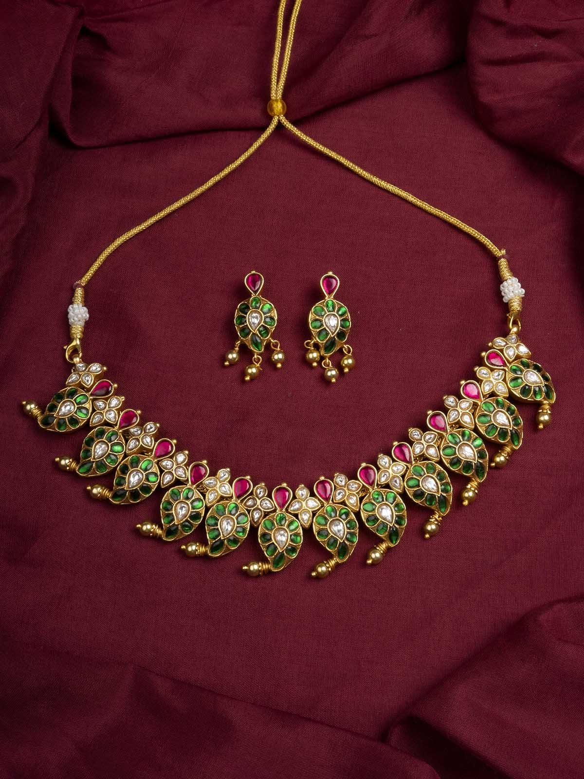 TMPSET198M - Multicolor Gold Plated Temple Necklace Set