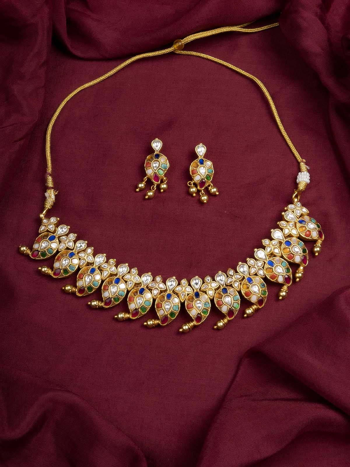 TMPSET198N - Multicolor Gold Plated Temple Necklace Set