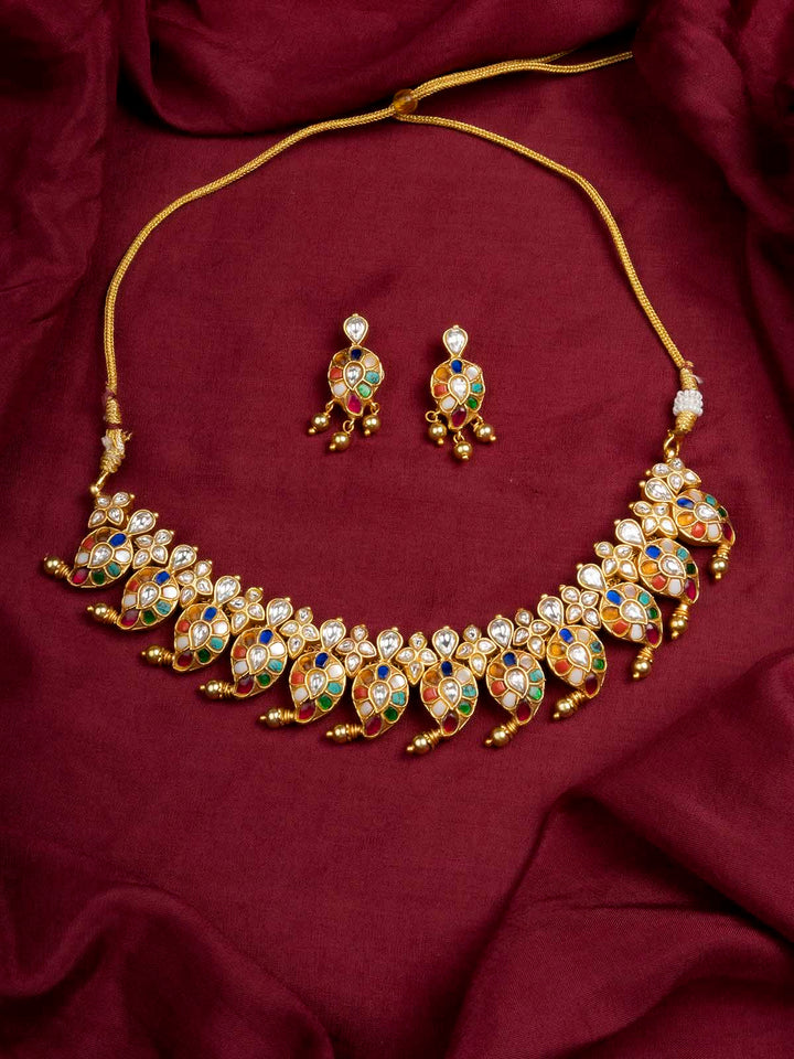 TMPSET198N - Multicolor Gold Plated Temple Necklace Set