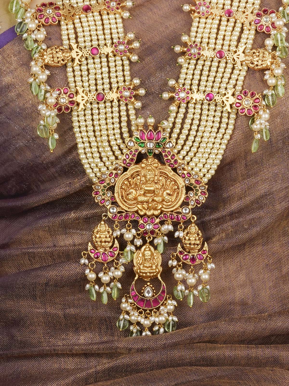 TMPSET199M - Multicolor Gold Plated Temple Necklace Set