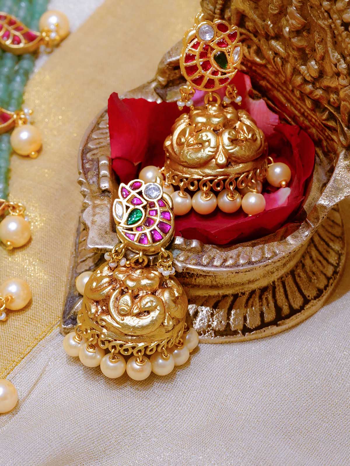 TMPSET207M - Multicolor Gold Plated Temple Necklace Set