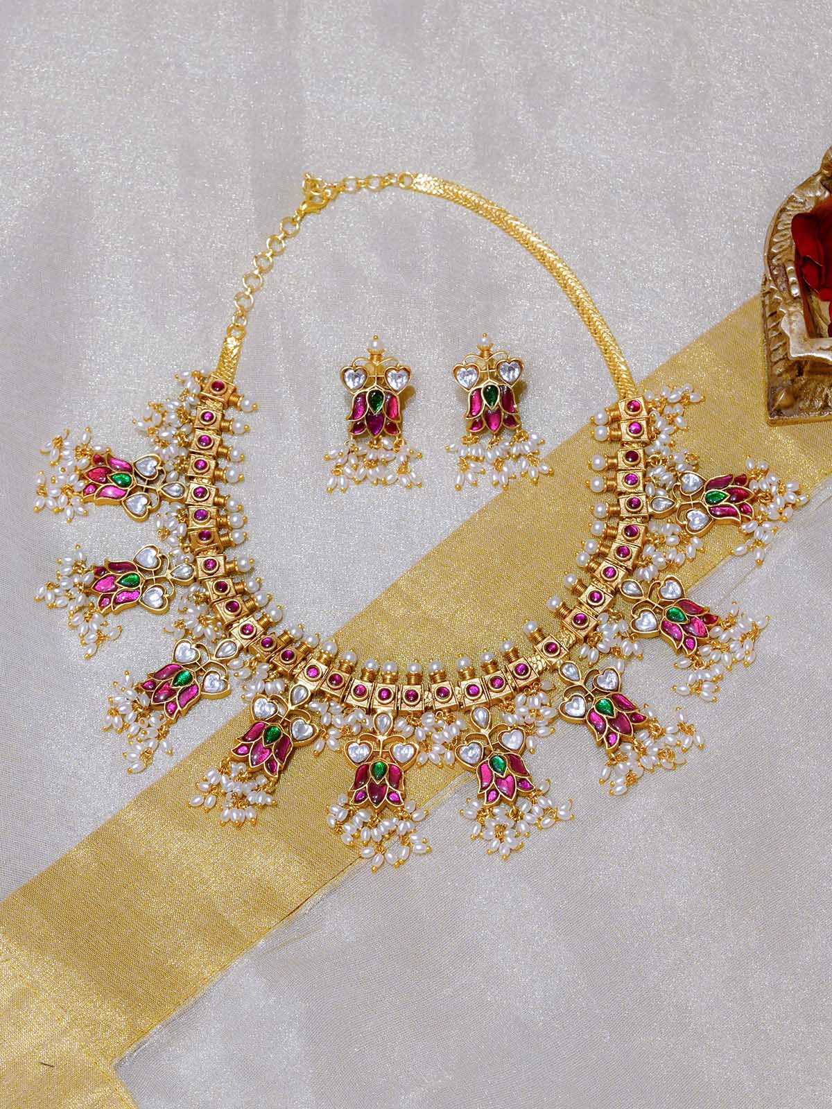 TMPSET209M - Multicolor Gold Plated Temple Necklace Set