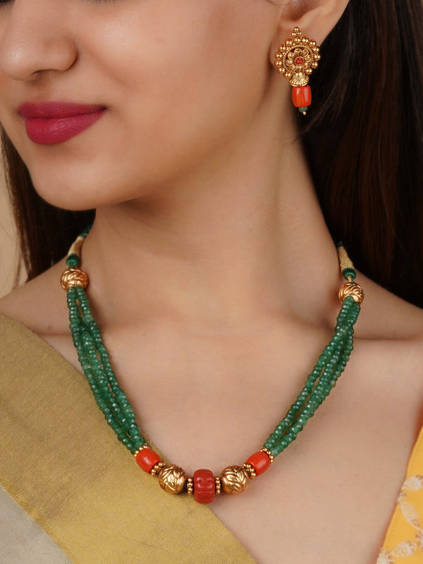 TMPSET218 - Multicolor Gold Plated Temple Necklace Set