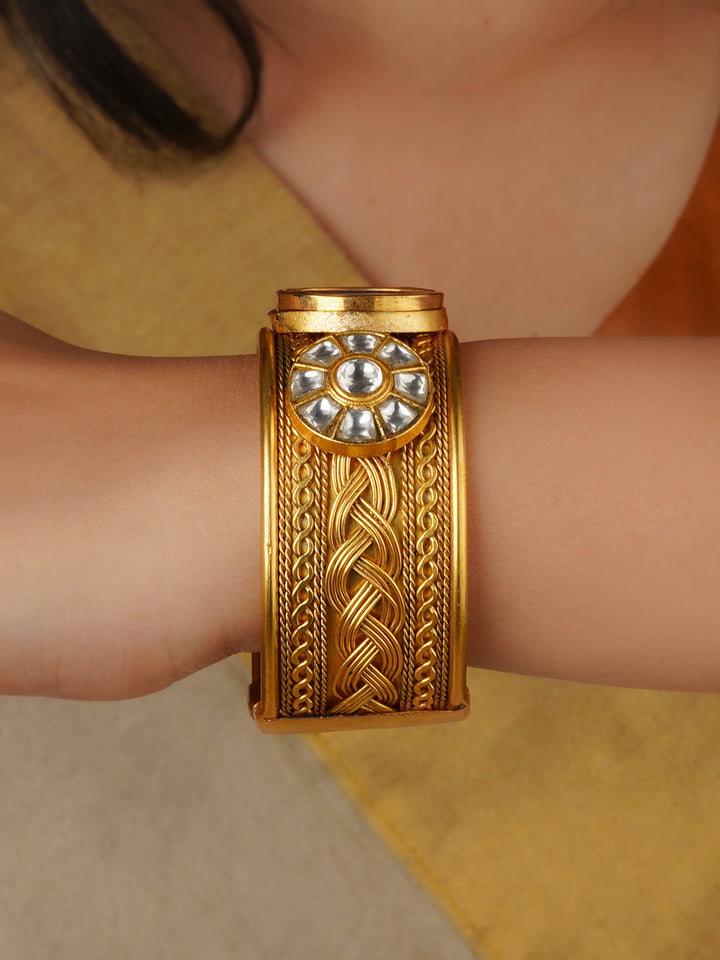 Pichwai Inspired Bangle with Miniature Portrait and Kundan Rosettes ...