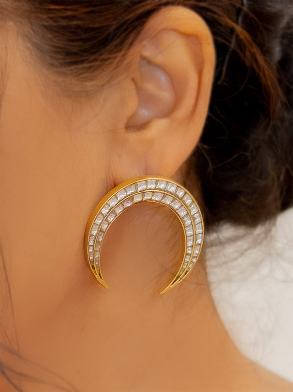 TR-EAR140 - White Color Gold Plated Tver Earrings
