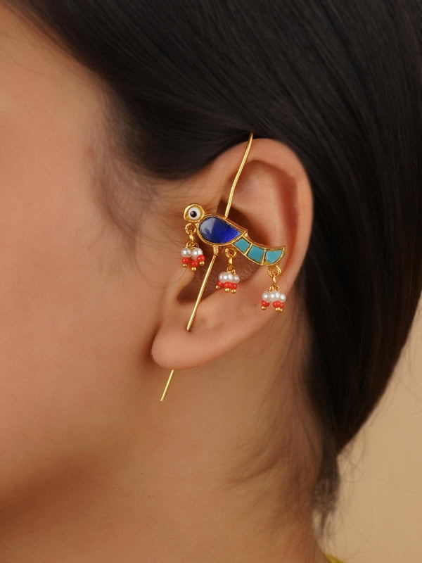 TR-EAR143E - Blue Color Gold Plated Earrings