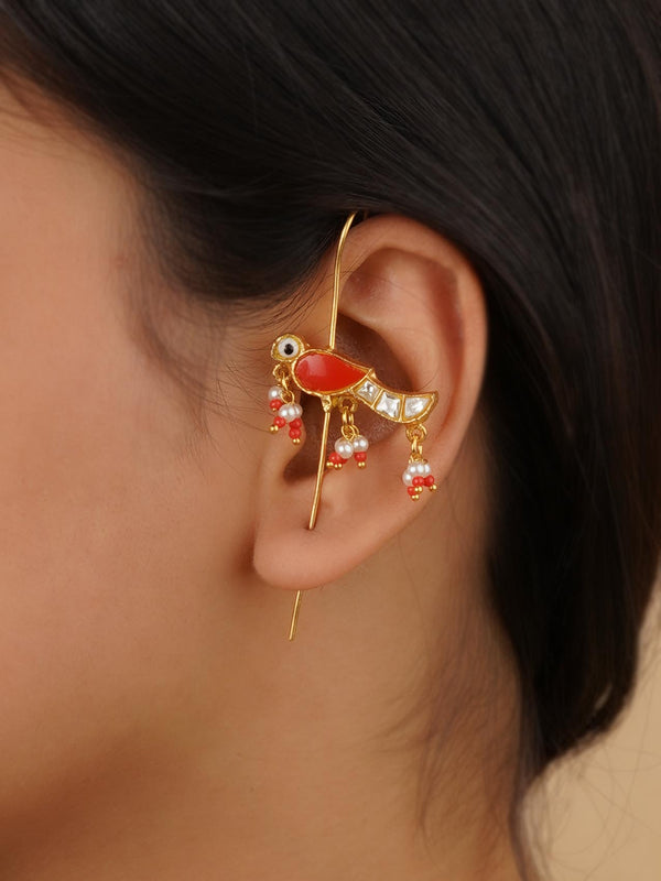 TR-EAR143F - Orange Color Gold Plated Earrings