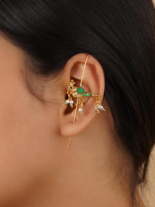 TR-EAR144E - Green Color Gold Plated Earrings