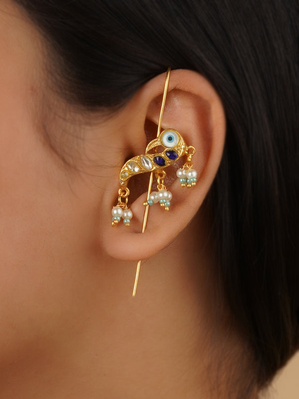 TR-EAR146B - Blue Color Gold Plated Earrings