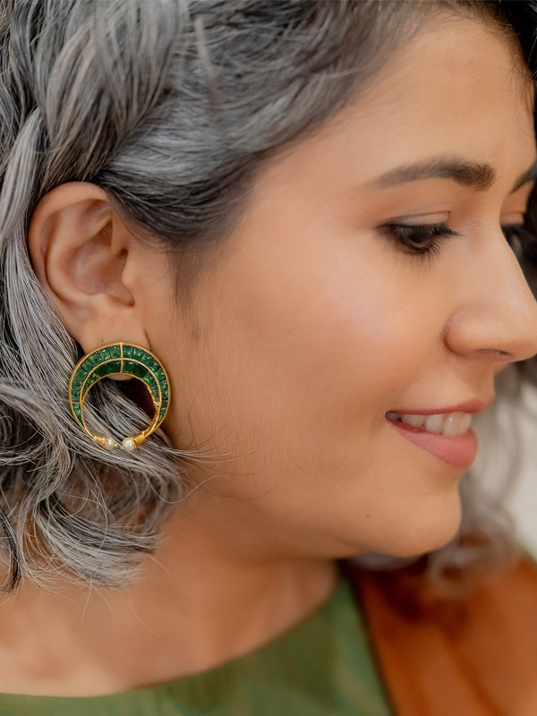 TR-EAR148GR - Green Color Gold Plated Earrings