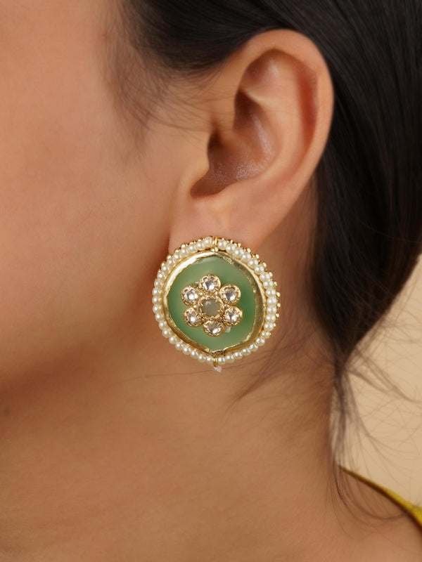 TR-EAR150 - Green Color Gold Plated Earrings