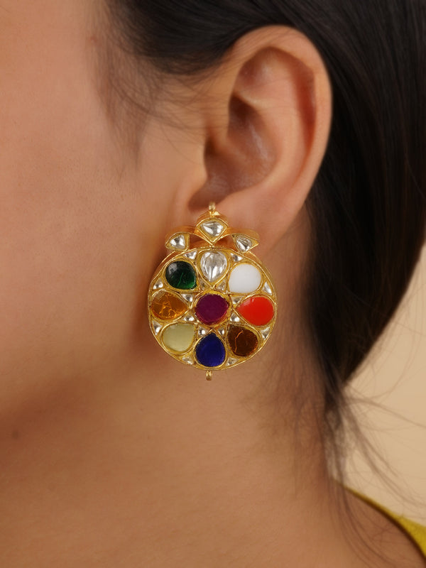 TR-EAR17NA - Navratna Gold Plated Earrings