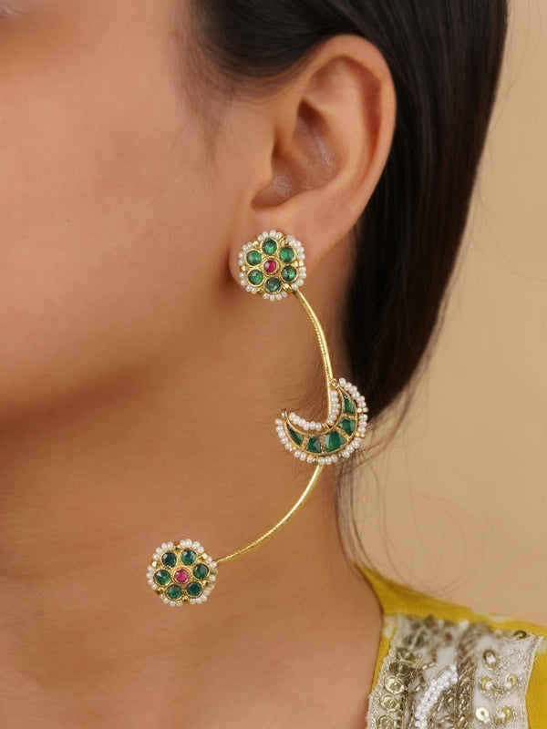 TR-EAR18 - Green Color Gold Plated Earrings