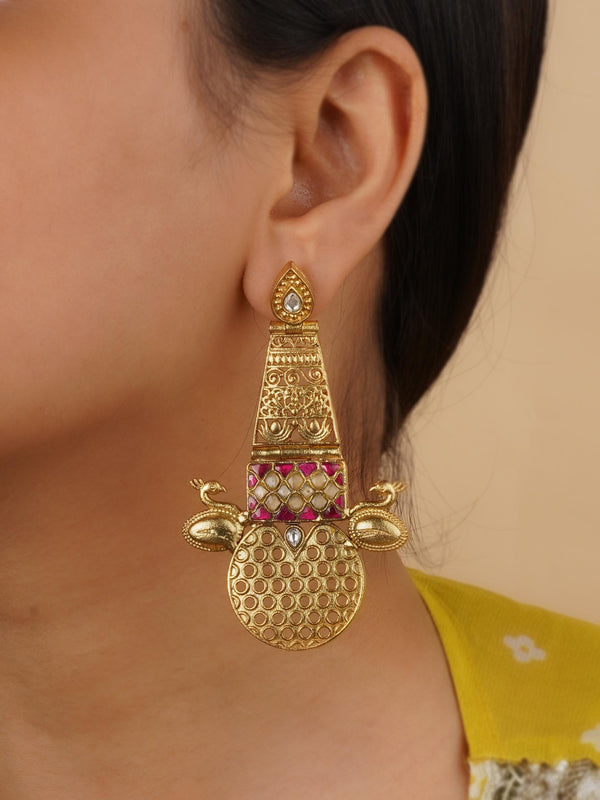 TR-EAR62C - Pink Color Gold Plated Earrings
