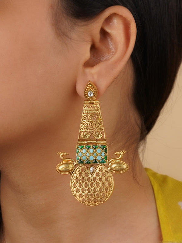TR-EAR62D - Green Color Gold Plated Earrings