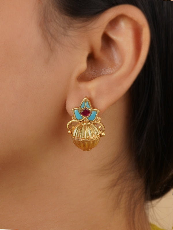TR-EAR67FP - Firoza Color Gold Plated Earrings