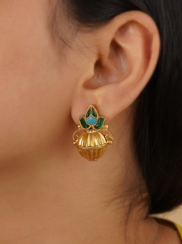TR-EAR67GR - Green Color Gold Plated Earrings