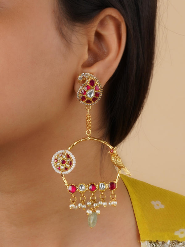 TR-EAR68MA - Pink Color Gold Plated Earrings
