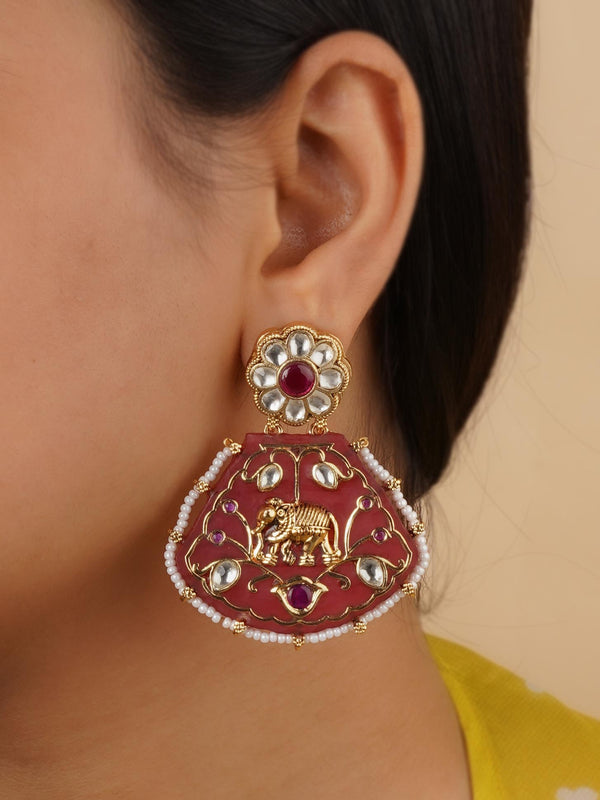 TR-EAR71R - Red Color Gold Plated Earrings
