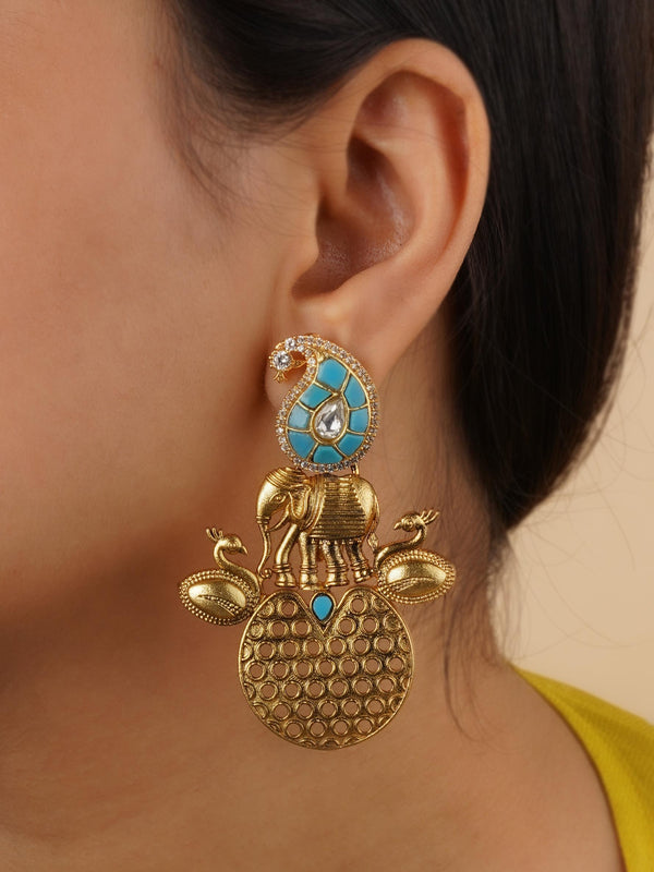 Firoza Color Gold Plated Earrings - TR-EAR82F