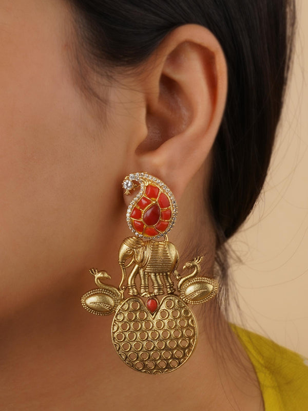 TR-EAR82OR - Orange Color Gold Plated Earrings