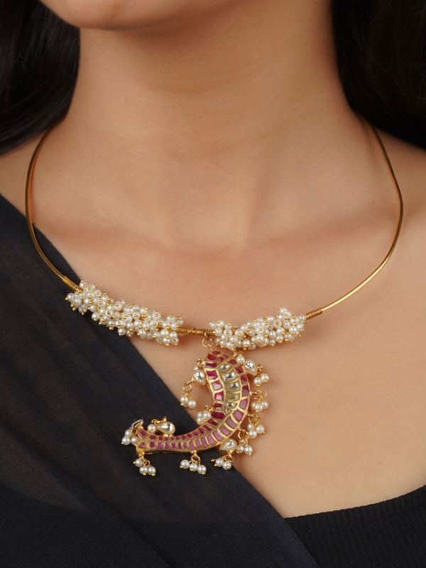 TR-N133WP - Pink Color Gold Plated Necklace
