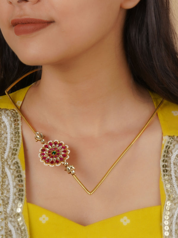 TR-N20 - Pink Color Gold Plated Necklace