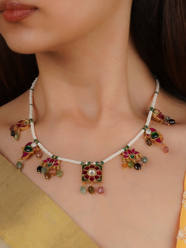 TR-N214M - Multicolor Gold Plated Necklace