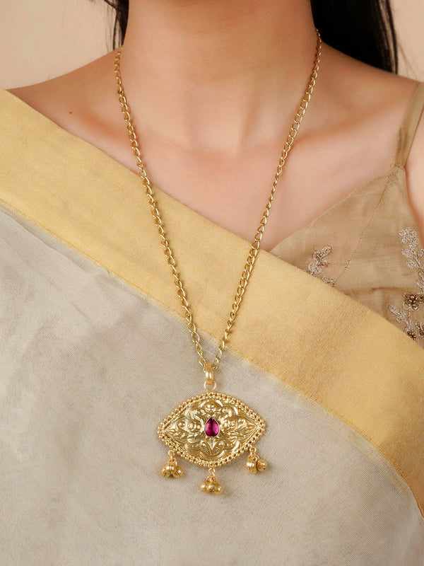 TR-N220P - Pink Color Gold Plated Necklace
