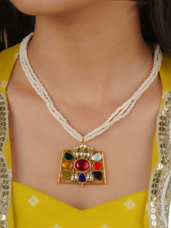 TR-N246N - Navratna Gold Plated Necklace