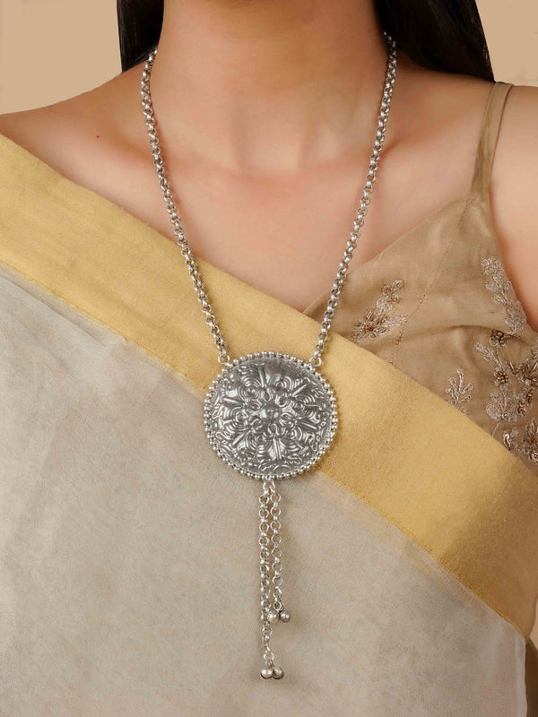 TR-N248 - Grey Color Silver Plated Necklace
