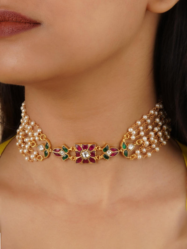 TR-N269M - Multicolor Gold Plated Necklace