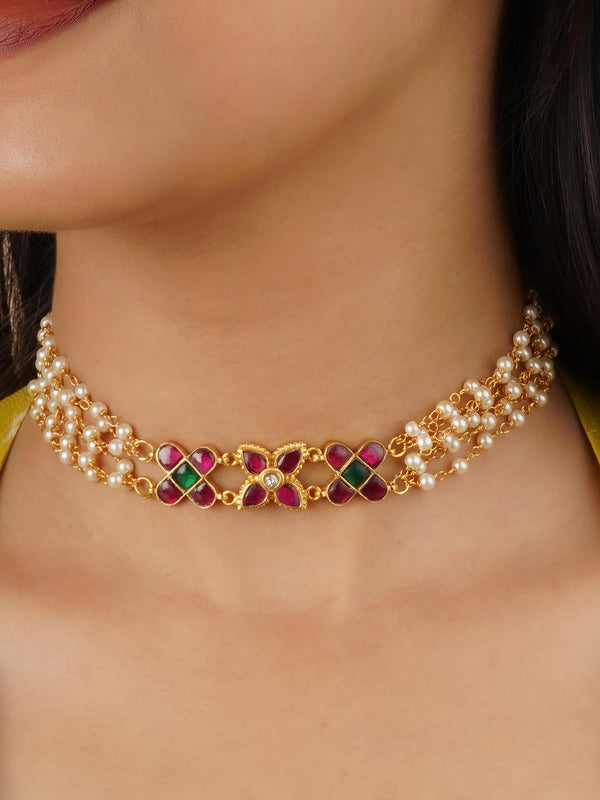 TR-N270M - Multicolor Gold Plated Necklace